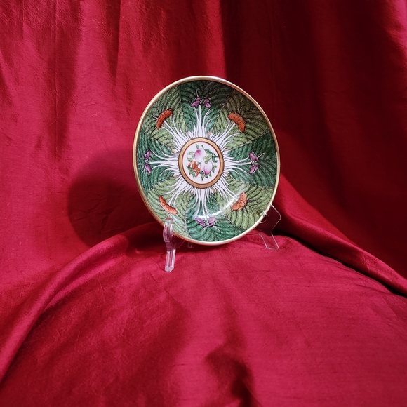 Neiman Marcus Horchow Chinese Export Famille Rose Verte Bok Choy Brass Plate VTG - Picture 7 of 15